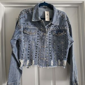Studded Cropped Denim Jacket